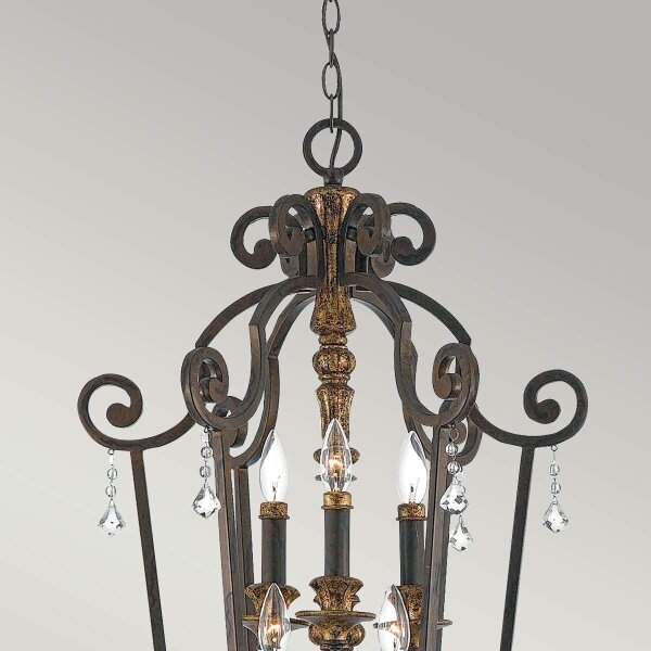 Quoizel QZ-MARQUETTE6-B - Lampadario a sospensione con catena MARQUETTE 6xE14/60W/230V bronzo