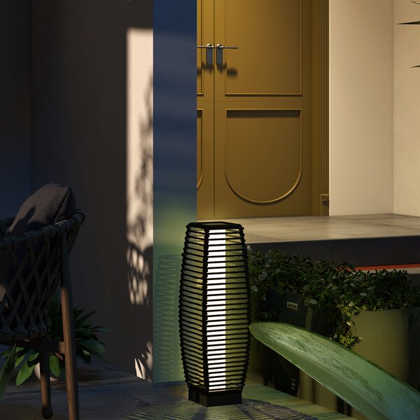 Outsunny Lampada Solare da Giardino con Pannello di Ricarica, in Acciaio e Rattan, 20x20x68 cm, Nero|Aosom