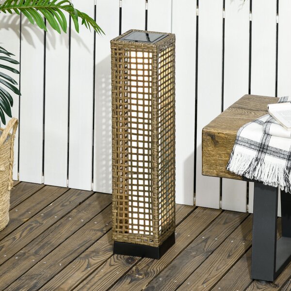 Outsunny Lampada Solare da Giardino con Pannello di Ricarica, in Acciaio e Rattan, 15.5x15.5x69 cm, Nero e Marrone|Aosom