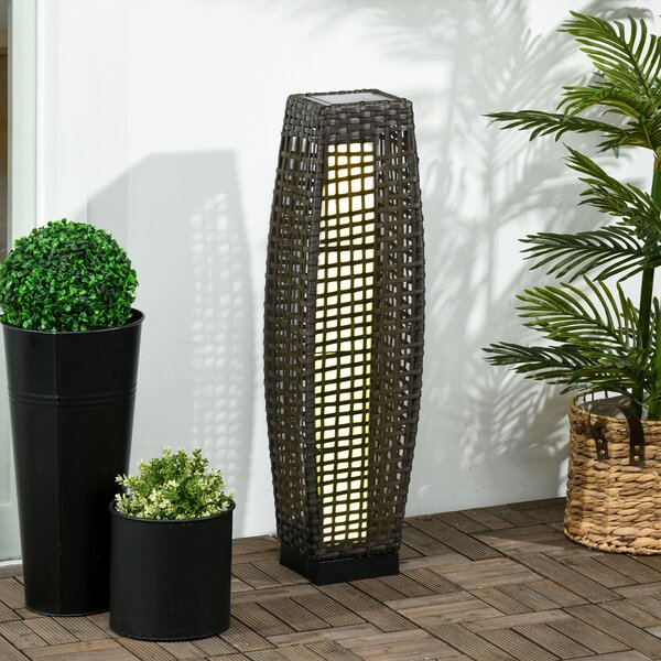 Outsunny Lampada Solare da Giardino con Pannello di Ricarica, in Acciaio e Rattan, 21x21x78 cm, Nero e Grigio|Aosom