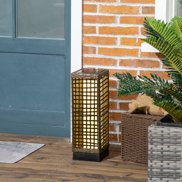 Outsunny Lampada Solare da Giardino con Pannello di Ricarica, in Acciaio e Rattan, 15.5x15.5x46 cm, Nero e Marrone|Aosom
