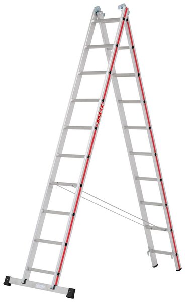Scala multiuso Hymer Alu Pro, a due sezioni, 2x14 pioli, lunghezza 3,95 / 6,75 m, altezza di lavoro 5,06 / 7,56 m, peso 15,5 kg