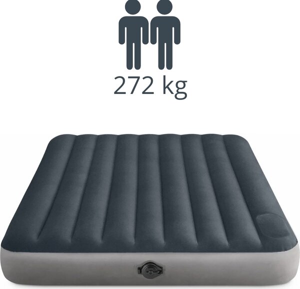 Materasso gonfiabile - Intex Single-High - 2 persone - 152x203x25 cm (LxLxH) - Blu/grigio - Con pompa a batteria incorporata