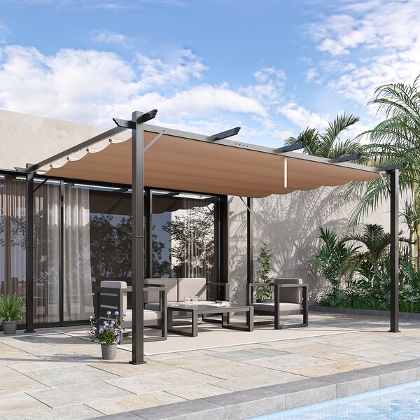 Outsunny Pergola da Giardino 3x4x2.23m in Alluminio con Rivestimento Impermeabile e Anti-Raggi UV, Grigio scuro e Marrone|Aosom