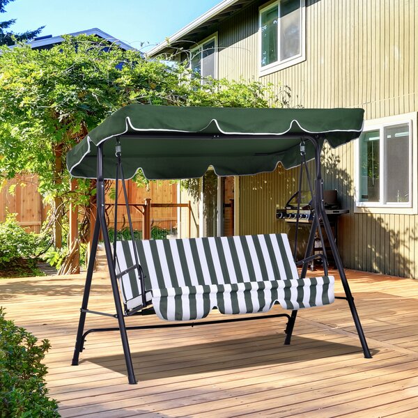 Outsunny Dondolo da Giardino a 3 Posti con Tettuccio Inclinabile e Cuscini, 172x110x153 cm, Verde
