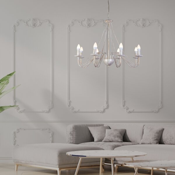 Lampadario a catena MALBO 8xE14/10W/230V bianco/oro/patina