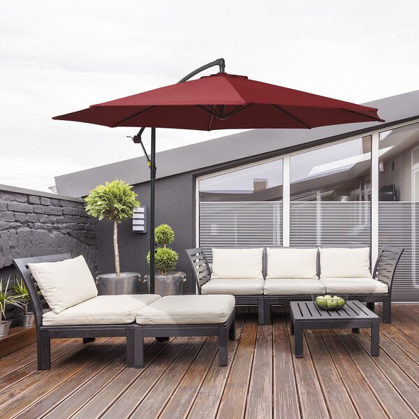 Outsunny Ombrellone da Esterni Rosso Scuro, Struttura Acciaio, Poliestere Impermeabile Anti-UV, Φ300x250cm, Comfort e Durabilità|Aosom