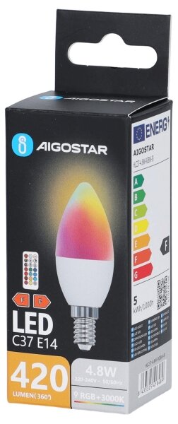 LED RGBW Lampadina C37 E14/4,8W/230V 3000K + telecomando - Aigostar