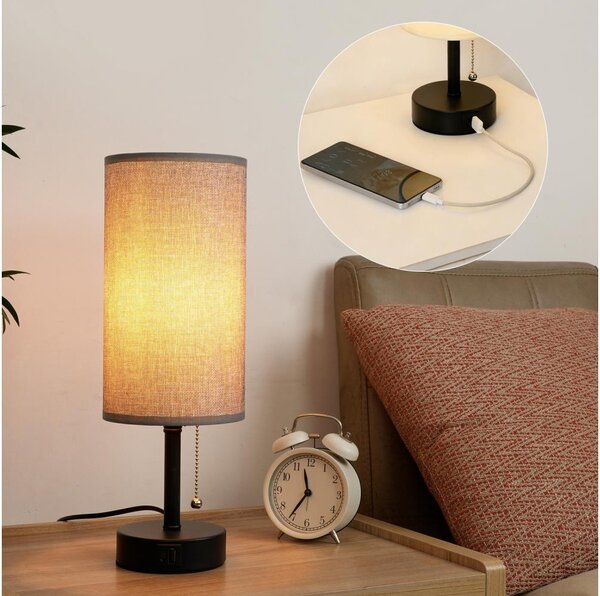 Brilagi - Lampada da tavolo con porta USB TABLON 1xE27/25W/230V nero/grigio