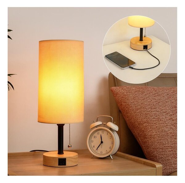 Brilagi - Lampada da tavolo con porta USB TABLON 1xE27/25W/230V rovere/nero/beige