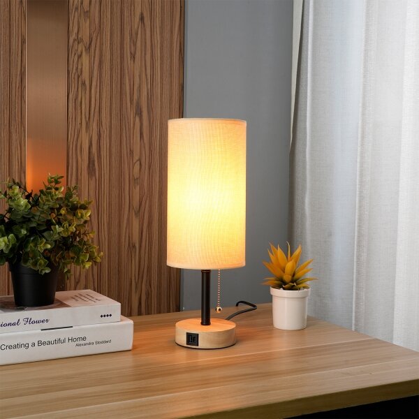 Brilagi - Lampada da tavolo con porta USB TABLON 1xE27/25W/230V rovere/nero/beige