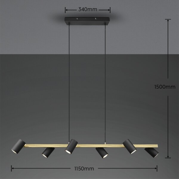 Trio - Lampadario a sospensione con cavo MARLEY 6xGU10/35W/230V nero/oro