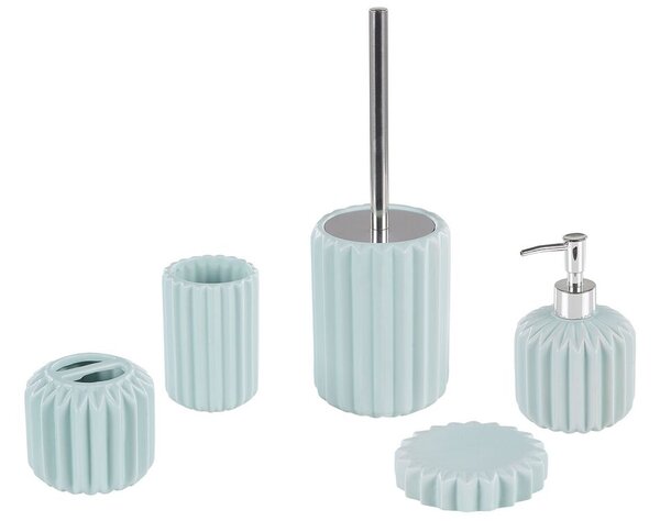 Set di accessori per il bagno Dispenser di sapone vintage in ceramica azzurro bicchiere per scopino Beliani