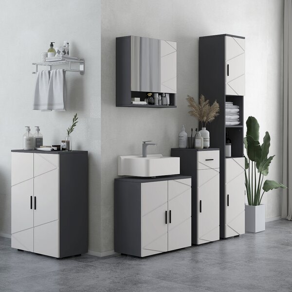 Kleankin Mobile Sottolavabo Bagno in Legno con Armadietto 2 Ante, 60x30x60cm, Grigio|Aosom