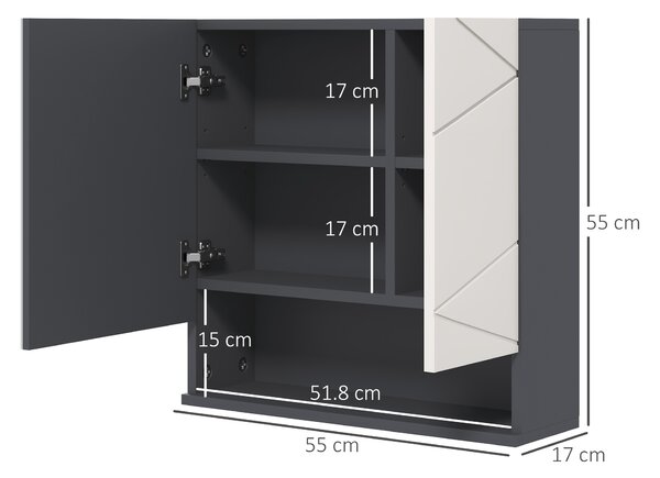 Kleankin Armadietto Bagno a Parete con Specchiera a 2 Ante e Mensole Regolabili in Legno,4 scomparti e ripiano aperto, 55x17x55cm, Grigio|Aosom Italy