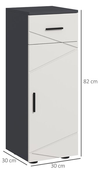 Kleankin Mobiletto Bagno in Truciolato con Cassetto e Armadietto a 2 Livelli Regolabili, 30x30x82 cm, Grigio|Aosom