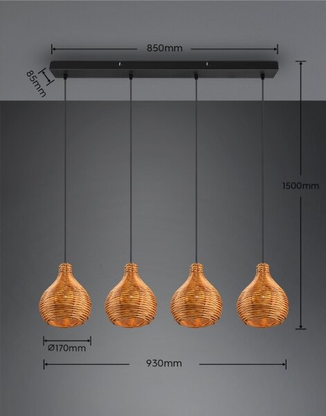 Reality - Lampada a sospensione con cavo SPROUT 3xE14/40W/230V marrone/rattan