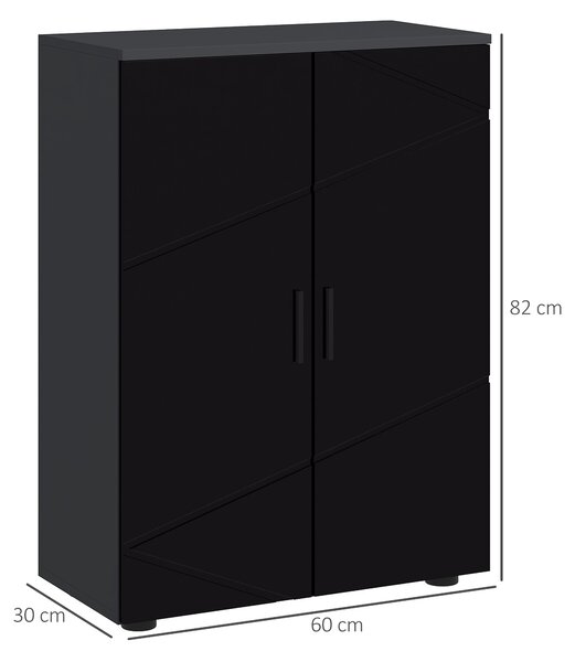 Kleankin Mobiletto Bagno 2 Ante con rivestimento di protezione dall'acqua, Armadietto con 3 ripiani e Chiusura Ammortizzata, Legno, Nero|Aosom Italy