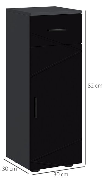 Kleankin Mobiletto Bagno in Truciolato con Cassetto e Armadietto a 2 Livelli Regolabili, 30x30x82 cm, Nero e Grigio|Aosom