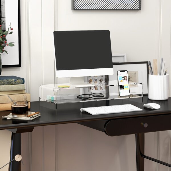 HOMCOM Supporto Monitor PC 24" max con 2 Ripiani Aperti, in Acrilico Trasparente, 50.8x19x12 cm|Aosom