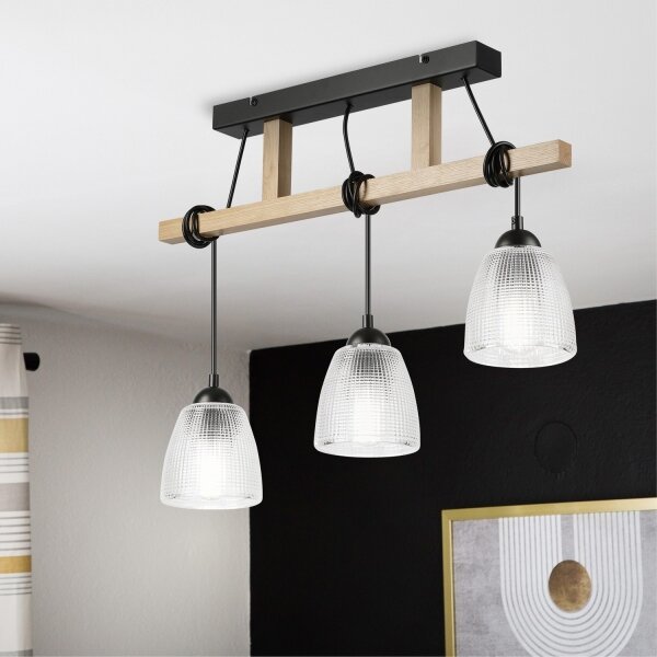 Lampadario a sospensione con cavo LEANDRA 3xE27/15W/230V rovere/nero