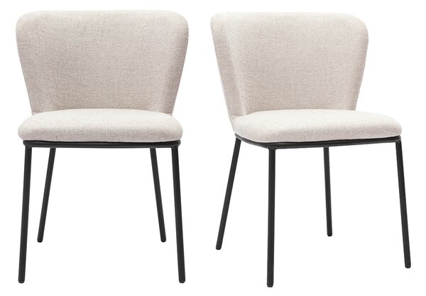 Sedie in tessuto effetto velluto texturizzato beige e metallo nero (lotto di 2) LISOR