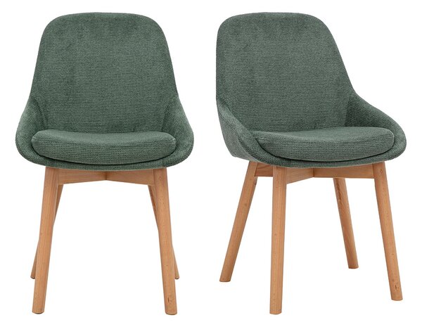 Sedie scandinave in tessuto ciniglia verde kaki e legno chiaro massiccio (set di 2) HOLO