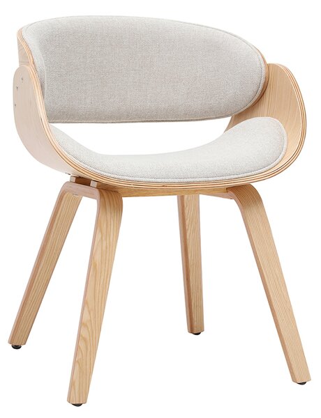 Sedia di design in tessuto effetto velluto testurizzato beige e legno chiaro BENT