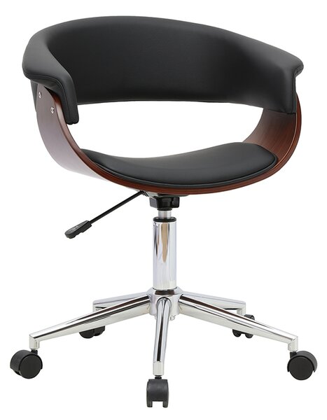 Sedia da ufficio girevole di design nera, legno scuro e acciaio cromato OKTAV