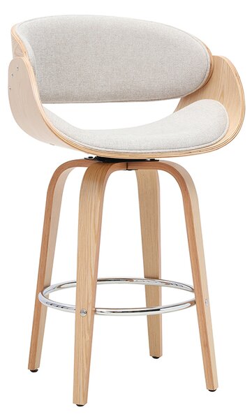 Sgabello da bar girevole in tessuto effetto velluto testurizzato beige e legno chiaro H69 cm BENT