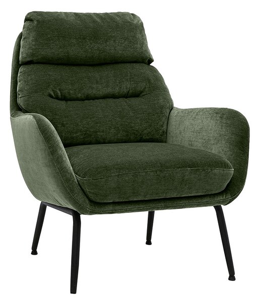 Poltrona in tessuto effetto velluto verde kaki e metallo nero BENI