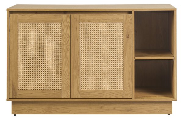 Mobiletto da bagno finitura legno chiaro rovere e intreccio in rattan L120 cm ALICANTE