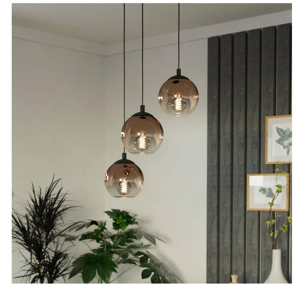 Eglo 901925 - Lampadario a cavo ARISCANI 3xE27/60W/230V nero/beige/fumé