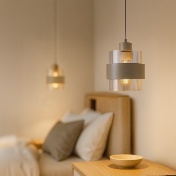 Lampadario a sospensione su cavo VALENTINO 1xE27/15W/230V beige/trasparente