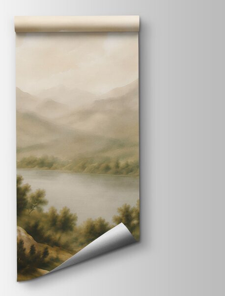 Carta da parati Dipinto raffigurante un lago e le montagne, Carta da parati Natura, Carta da parati popolare, t00862 - Tapeko.it