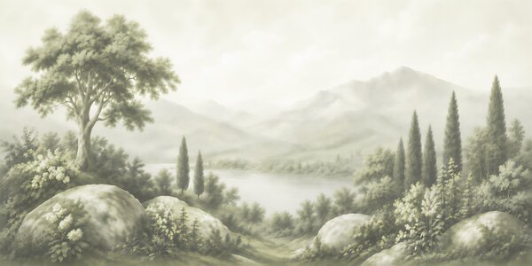 Carta da parati Paesaggio con alberi e un lago, Carta da parati Natura, Carta da parati popolare, t00862v2 - Tapeko.it