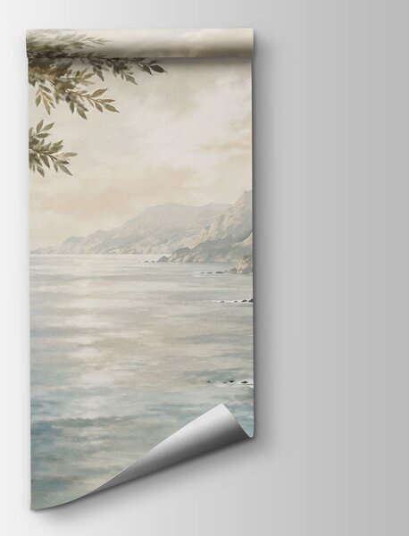 Carta da parati Dipinto raffigurante uno specchio d'acqua e un albero, Carta da parati Natura, Carta da parati popolare, t00863 - Tapeko.it