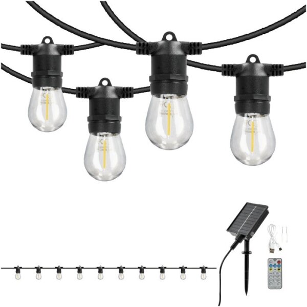 LED catena solare dimmerabile STARLIGHT NEO 10xE27/3,7V 2700K IP54 1200 mAh 11,5m + telecomando