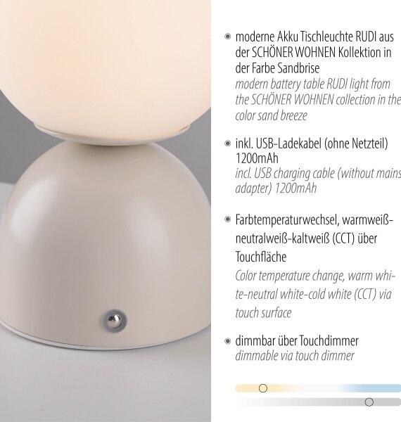 Schöner Wohnen 19218-39 - Lampada da tavolo LED dimmerabile RUDI LED/1,2W/5V grigia
