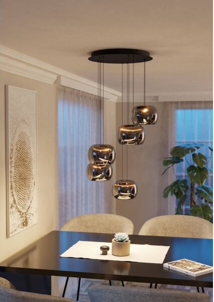 Eglo 390434 - Lampada a sospensione LED dimmerabile HORTUNAS 5xLED/5,8W/230V nero/fumé