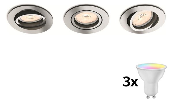 Philips 50393/11/PN - SET 3x LED RGBW dimmerabile, faretti da incasso 1x GU10/4,8W/230V cromo + telecomando