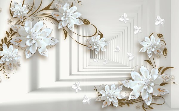 Carta da parati Disegno di un fiore bianco su sfondo bianco, Carta da parati 3d, Carta da parati popolare, u21861 - Tapeko.it