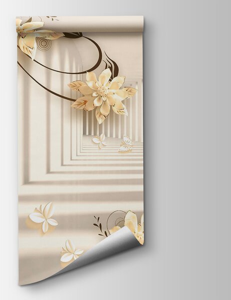 Carta da parati Carta da parati con fiori e farfalle, Carta da parati 3d, Carta da parati popolare, u21861v2 - Tapeko.it