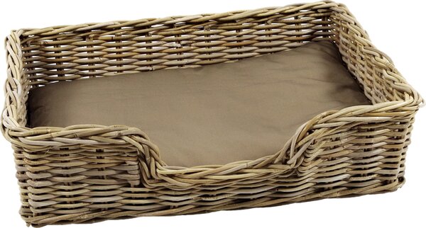 Cesta per cani Kobolo, modello "Hundekorb", divano per cani "PUPPY" in rattan, colore grigio, dimensioni 81x62x21 cm, con cuscino coordinato | Cesta per animali, cuscino per cani, cuccia per cani, lettino per animali domestici