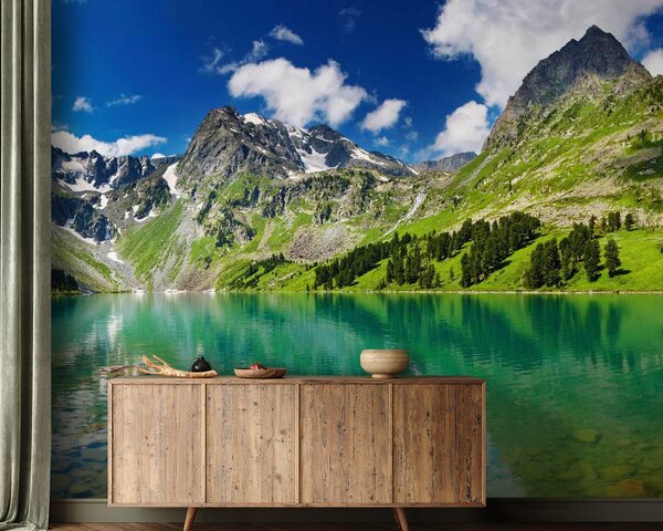 Carta da parati Corpo d'acqua con montagne e alberi, Carta da parati Natura, Carta da parati popolare, u62803 - Tapeko.it