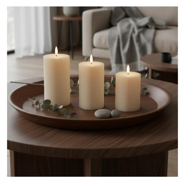 Set 3x candele LED BRILLO, LED/3xAAA, colore crema + telecomando