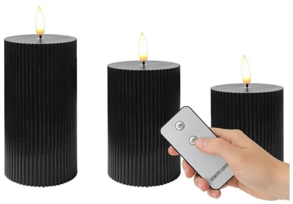 Set di 3 candele LED BRILLO LED/2xAA nere + telecomando
