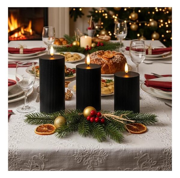 Set di 3 candele LED BRILLO LED/2xAA nere + telecomando