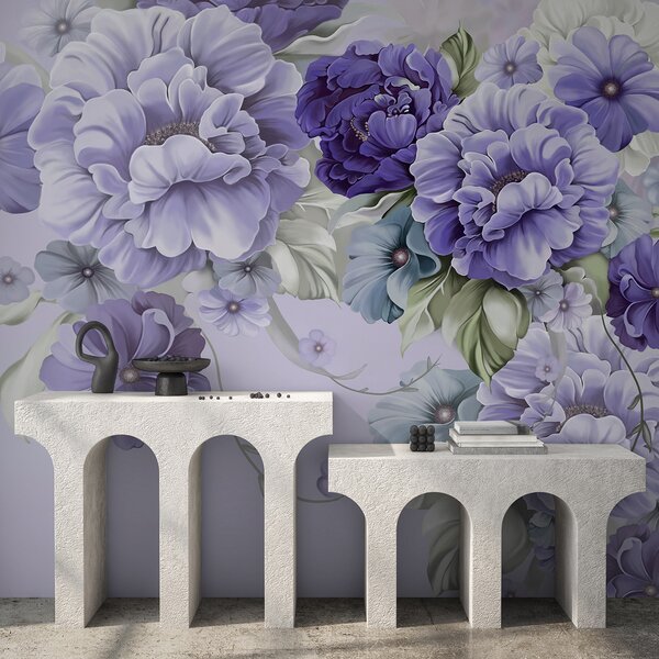 Carta da parati Delicati fiori blu nei colori del blu, Carta da parati 3D, Carta da parati Fiori 3D, u59900v2 : Uwalls.it