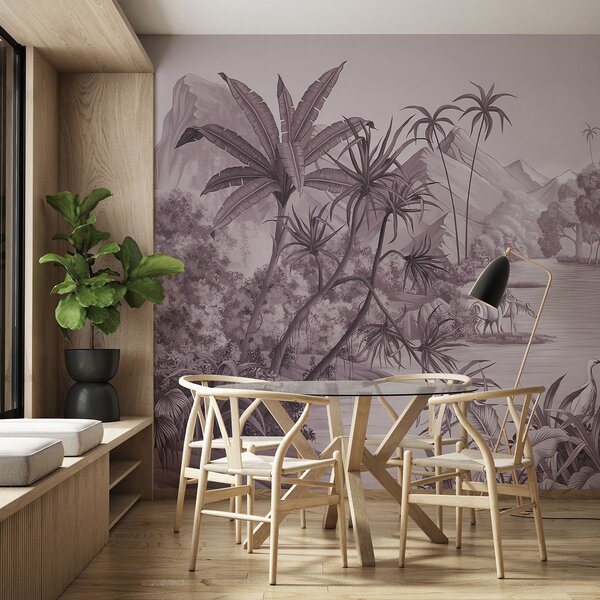Carta da parati Tropici in bianco e nero con colori viola, Carta da parati Foresta, Carta da parati Giungla, u59040v3 : Uwalls.it